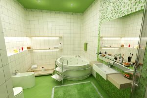 green-bathroom-with-unusual-layout