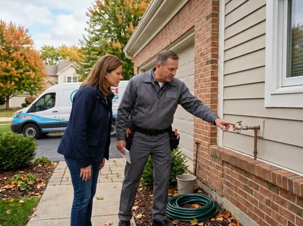 Glenview homeowner preparing outdoor plumbing for colder fall weather